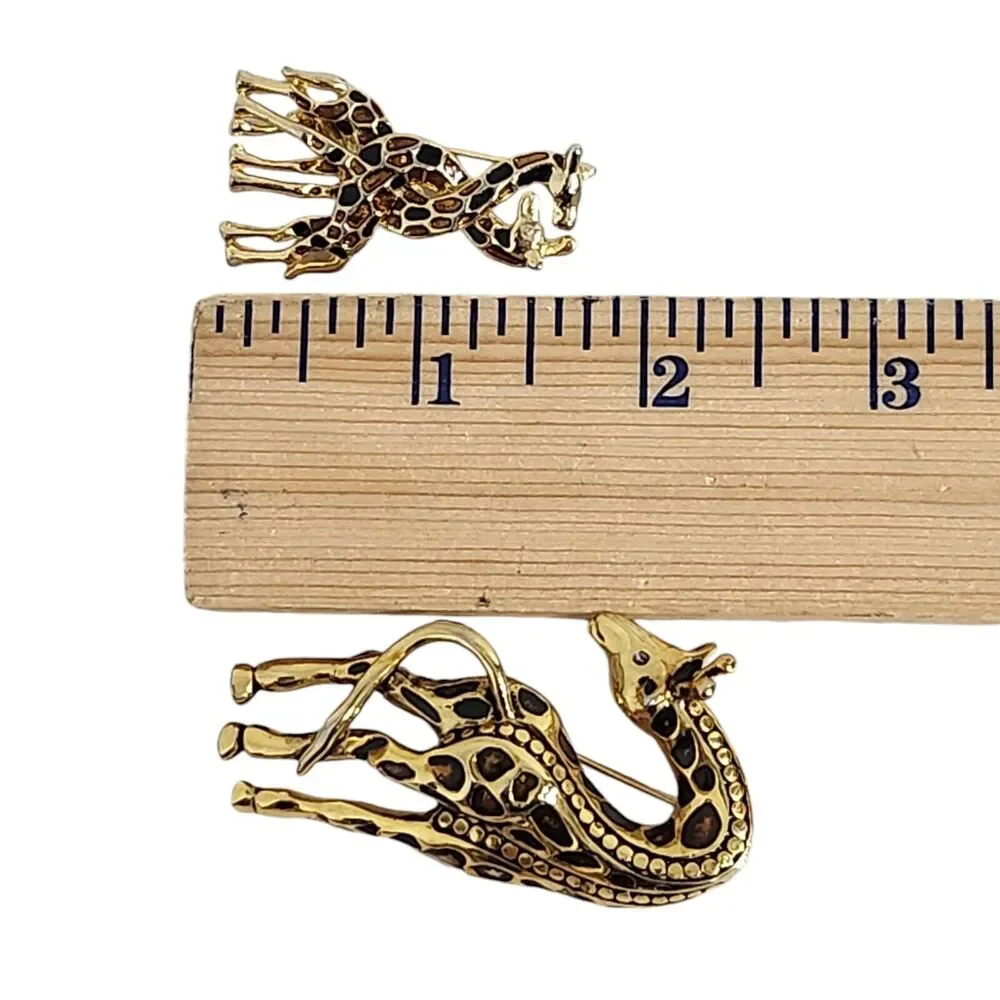 VTG GIRAFFE BROOCH SET LOT PIN GOLD TONE SAFARI BLOUSE LAPEL BAG GIFT NECKS LOVE - Picture 5 of 5